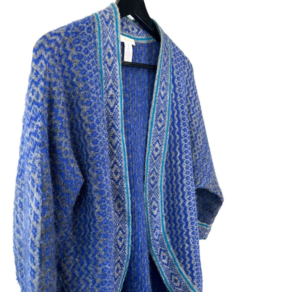 Chicos Blue Grey Geometric Print Wool Mohair Blen… - image 2